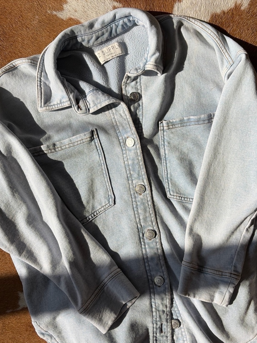 Z Supply Light Wash Denim Shacket in Pale Blue Set - Picture 3 of 6